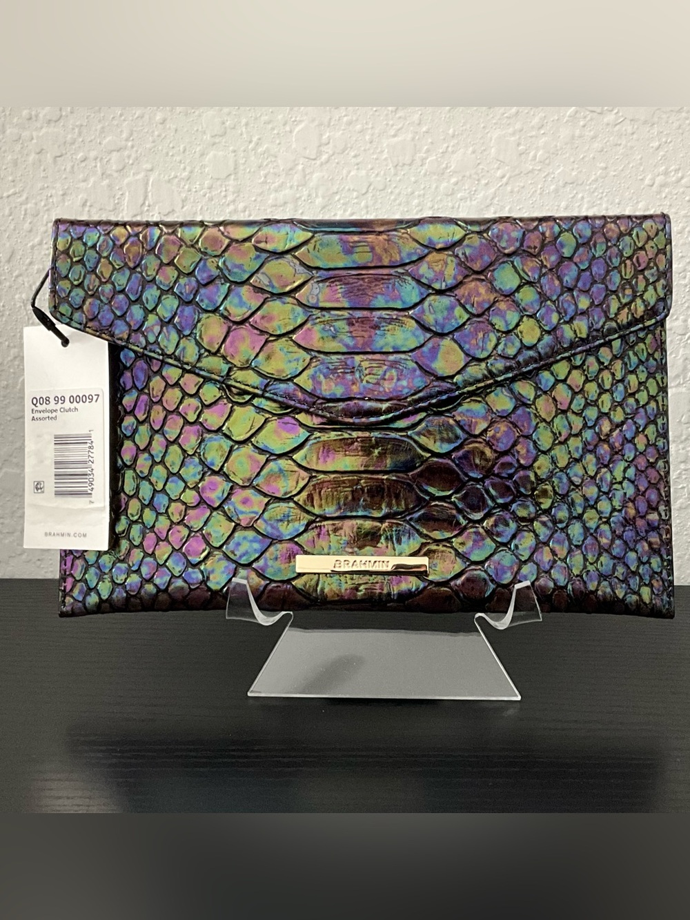 Brahmin Envelope Clutch BLACK PEARL Snake Embossed Leather GORGEOUS COLORING NWT